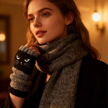 🎁Laatste dag van de aanbieding 49% KORTING🐱 Leuke gebreide kattenhandschoenen voor dames – voor warme handen en vrije vingers🧶