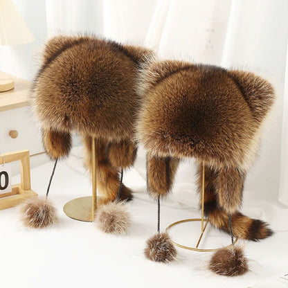 ❄️ Winteraanbiedingen ❄️ Wasbeerstaart bont ouder-kind pluche muts