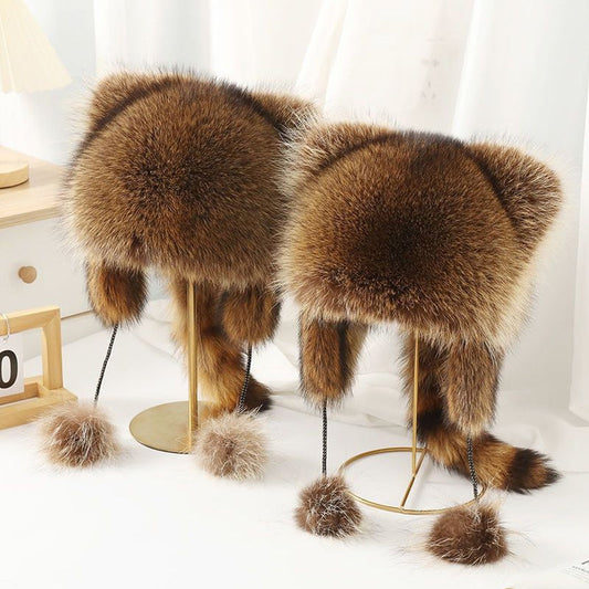 ❄️ Winteraanbiedingen ❄️ Wasbeerstaart bont ouder-kind pluche muts