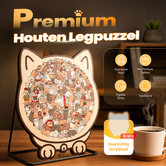 🎁Kerstuitverkoop 49% KORTING🎅135-delige Morandi-kleurige houten puzzel in de vorm van een kat