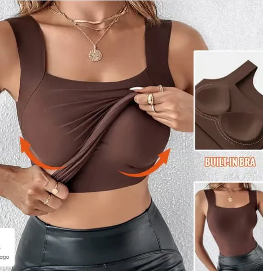 🏆Laatste dag 50% korting!!💐Thermische tanktops met ronde hals en ingebouwde beha voor dame