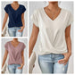 🎉Speciale prijs🎉👚Casual t-shirt met korte mouwen en elegante v-hals plooien