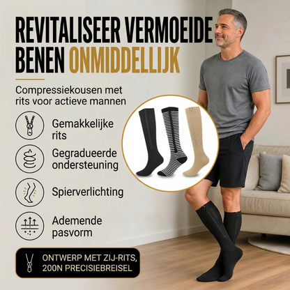 ❄️Zomerfresh 50% Korting!🔥Kniehoge Compressiekousen met Rits – Ademend Sport Steunkousen voor Hardlopen, Reizen, Werk & Lang Staan