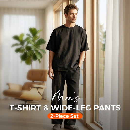 🔥Nieuwe collectie met 50% korting! Casual T-shirt en wijde broek voor heren – ruim en ademend, verkrijgbaar in diverse maten ✅ Perfect voor thuis en onderweg