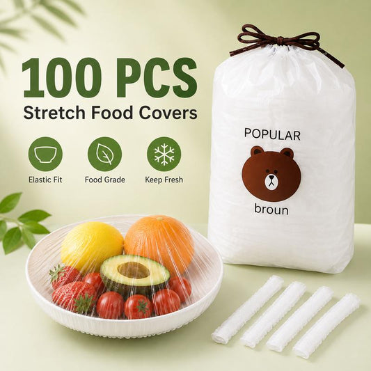 🥗 100 Stuks Elastische Voedingsovertrekken – Houd Voedsel Langer Vers & Bespaar Tijd ✨