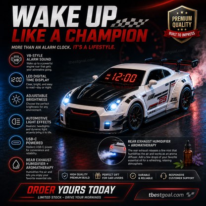 Wake up to the roar of a V8 engine 🏎️ Sports car alarm clock with humidifier function