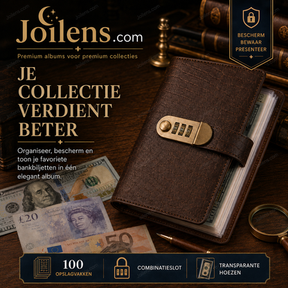 🎁Verzamelalbum voor bankbiljetten met doorzichtige vakjes, hoogwaardig PU-leer, wachtwoordvergrendeling, duurzaam materiaal, veilige bescherming
