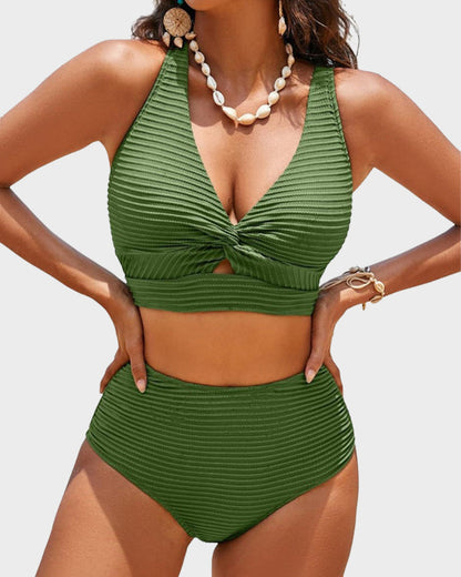 👙2025 Nieuw Type ~50% KORTING 👙Textured Knot-Front High-Waisted Bikini Set