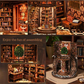 DIY-boekenplank en poppenhuis-miniatuurhuiskit met kleine houten puzzels, perfect voor creatieve knutselwerkjes en om op een plank te zette