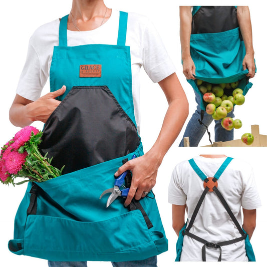 🔥Laatste dag speciale aanbieding 50% KORTING💕Cross Back tuinschort met diepe kangoeroezakken