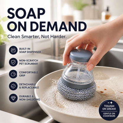 🧼 Nyt 50 % alennus! Astianpesuharja sisäänrakennetulla pesuaineannostelijalla – naarmuttamaton ja ergonominen tiskiharja, jossa on irrotettava ja vaihdettava pesupää; sopii kattiloille, pannuille ja muille keittoastioille.