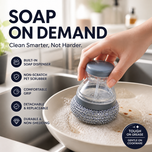 🧼 Nyt 50 % alennus! Astianpesuharja sisäänrakennetulla pesuaineannostelijalla – naarmuttamaton ja ergonominen tiskiharja, jossa on irrotettava ja vaihdettava pesupää; sopii kattiloille, pannuille ja muille keittoastioille.