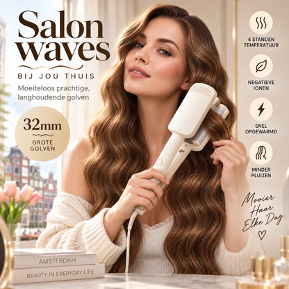 🌸 TIJDELIJK 50% KORTING! ✨ 32 mm Golvende Krultang - Grote Veerkrachtige Krullen, 4 Verstelbare Warmtestanden & Negatieve Ionenverzorging - Salonkwaliteit Styling Thuis 💇‍♀️