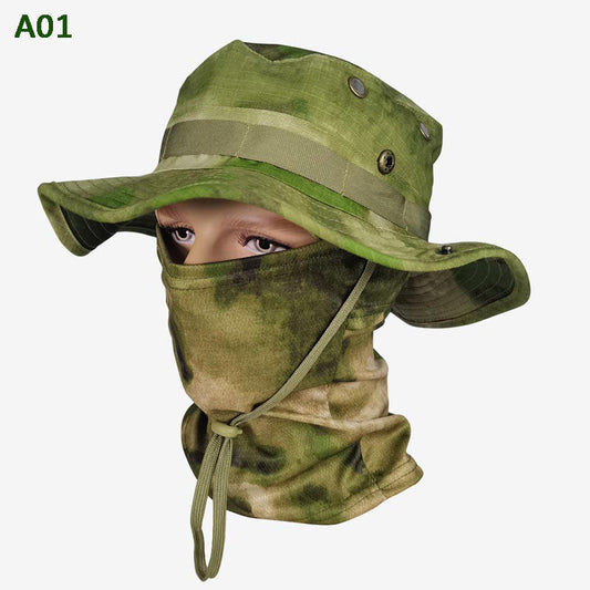 2-in-1 camouflage vissershoed en masker nek wrap