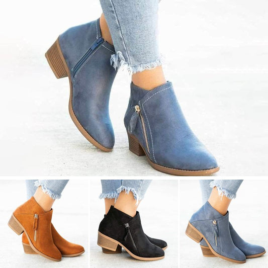 🔥Koop 2 gratis verzending🔥Dames'S Chunky Heel Side Zip Enkellaarsjes