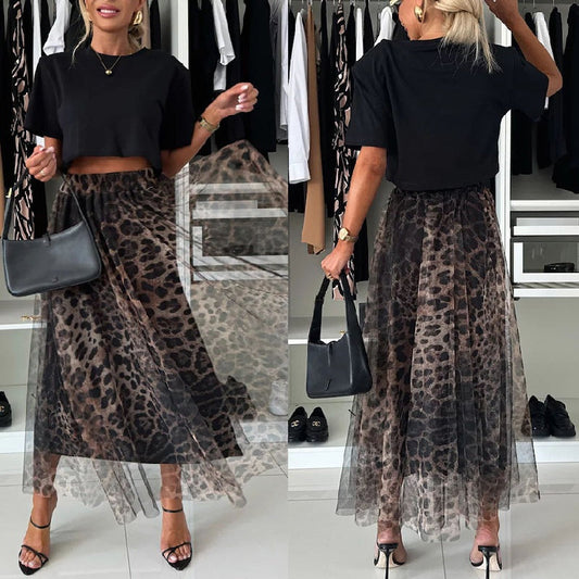 💕Gelaagde strapless maxirok met luipaardprint💕