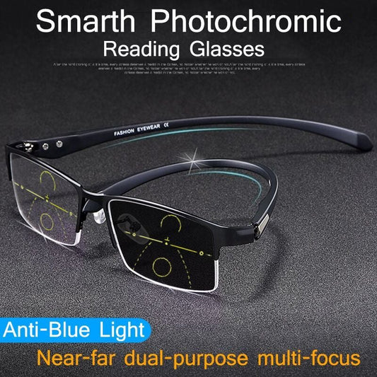 Titanium Multifocale Leesbrillen - Fotochromatisch Progressief Dubbel Licht Blauwlichtfilter