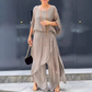 Losse top en wijde broek met split, chiffon 2-delige set