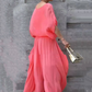 Losse top en wijde broek met split, chiffon 2-delige set