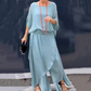 Losse top en wijde broek met split, chiffon 2-delige set