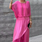Losse top en wijde broek met split, chiffon 2-delige set
