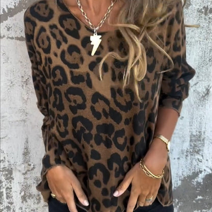 🎉Dames Stretch T-shirt met Luipaardprint en Ronde Hals