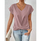 🎉Speciale prijs🎉👚Casual t-shirt met korte mouwen en elegante v-hals plooien