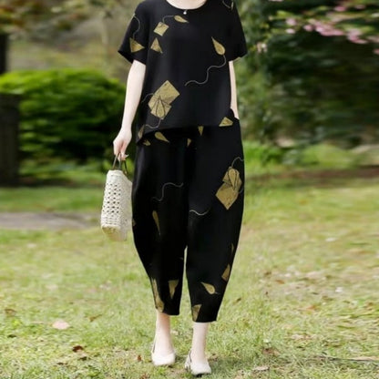 💖Naisten painokuvioinen T-paita & Cropped-housut -setti