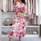 🌷2025 Nieuwe lancering - 52% korting❤️‍🔥Set met bloemenpatroon: off-shoulder blouse & maxirok