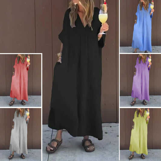 Vloeiende Casual Jurk met V-hals voor Vrouwen