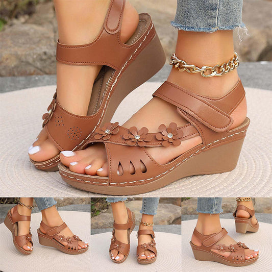 Dames Elegante Bloemen Sandalen met Schuin Bodem