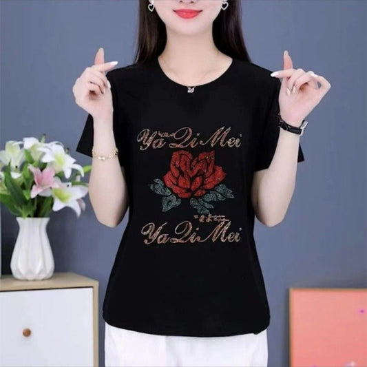 Dames Casual T-shirt met Ronde Hals en Korte Mouwen