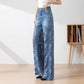 🔥 50% uitverkoop zomer Damespantalon met hoge taille en blauwe denim broek met brede pijpen en uitgesneden kanten panelen