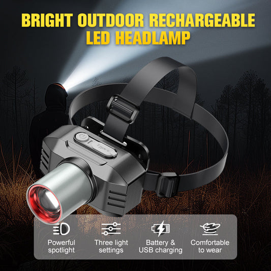 Heldere, oplaadbare LED-hoofdlamp voor buitengebrui