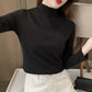 Dames Comfortabele Effen Kleur Halfhoge Hals Lange Mouw Top