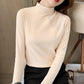 Dames Comfortabele Effen Kleur Halfhoge Hals Lange Mouw Top