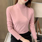 Dames Comfortabele Effen Kleur Halfhoge Hals Lange Mouw Top