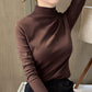 Dames Comfortabele Effen Kleur Halfhoge Hals Lange Mouw Top
