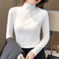 Dames Comfortabele Effen Kleur Halfhoge Hals Lange Mouw Top