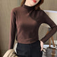 Dames Comfortabele Effen Kleur Halfhoge Hals Lange Mouw Top