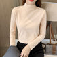 Dames Comfortabele Effen Kleur Halfhoge Hals Lange Mouw Top