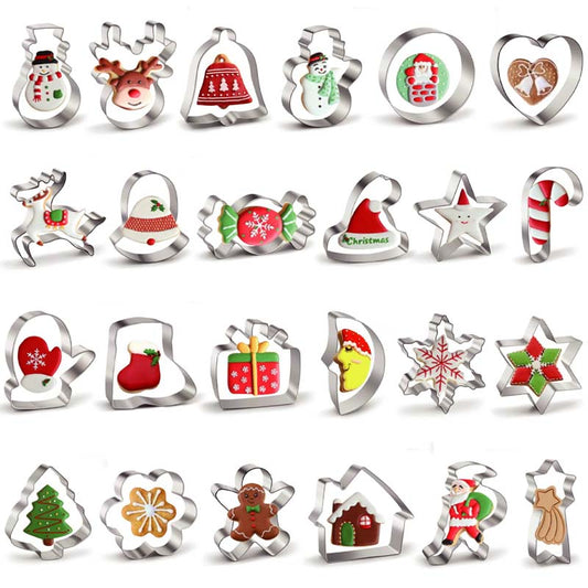 24-delige roestvrijstalen kerstkoekjesvormpjes set