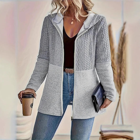 Trendy damesjack met capuchon, lange mouwen en rits