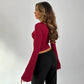 🔥Elegante diepe V-hals met kant afgezette slanke mouwtop