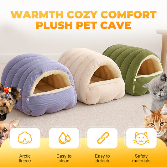 Warmte, gezellig comfort, pluchen huisdierenhol