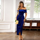 Elegante maxi-jurk met ruches en blote schouders voor dame