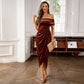 Elegante maxi-jurk met ruches en blote schouders voor dame