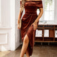 Elegante maxi-jurk met ruches en blote schouders voor dame