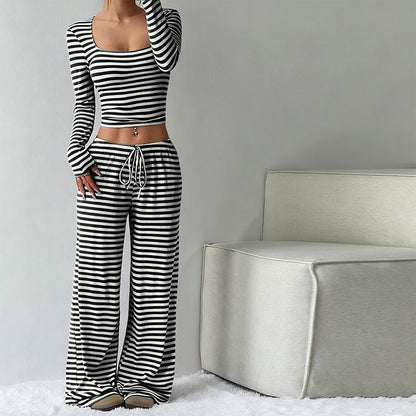Gestreepte gebreide slim fit top & wijde broek se