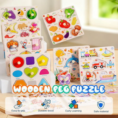 Leuke en leerzame houten puzzel met pinnen voor peuter